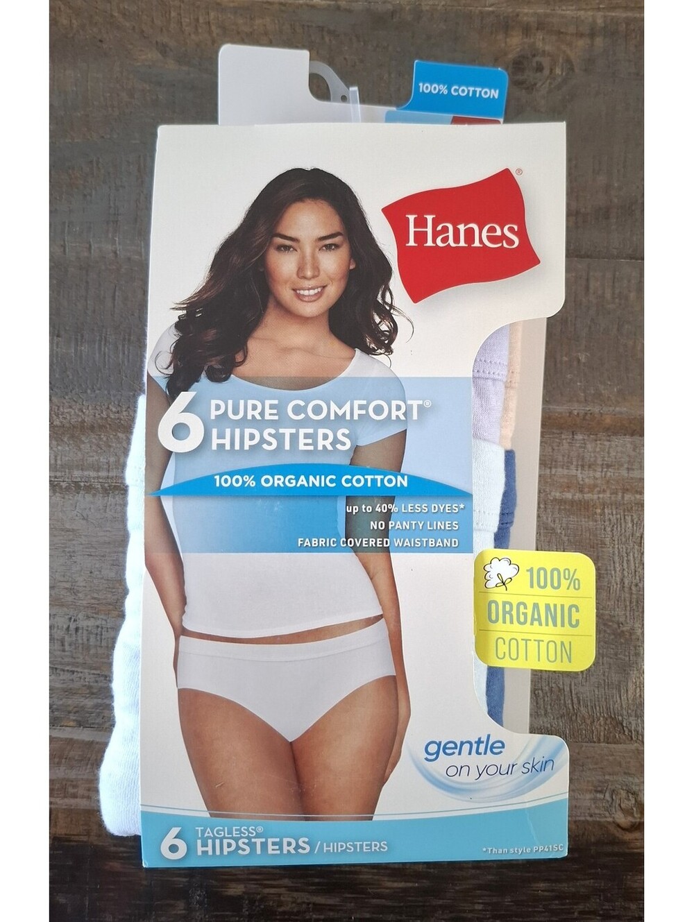NEW Women's Hanes 6 Pk 100% Organic Cotton Pure Comfort Hipster Panties Size 6